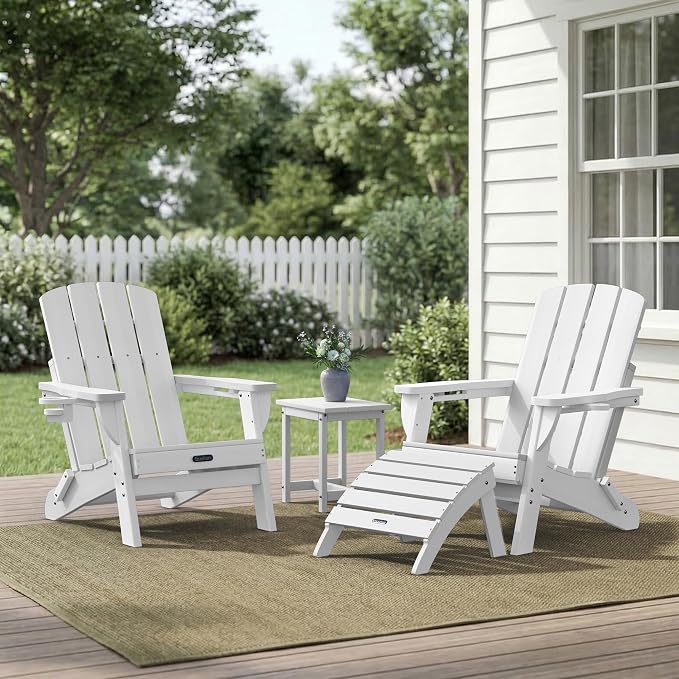 Adirondack Ottoman Footrest for Adirondack Chair, All-Weather HDPE Outdoor Foot Stool, Folding Patio Ottoman for Lawn, Garden, Deck, Backyard, White