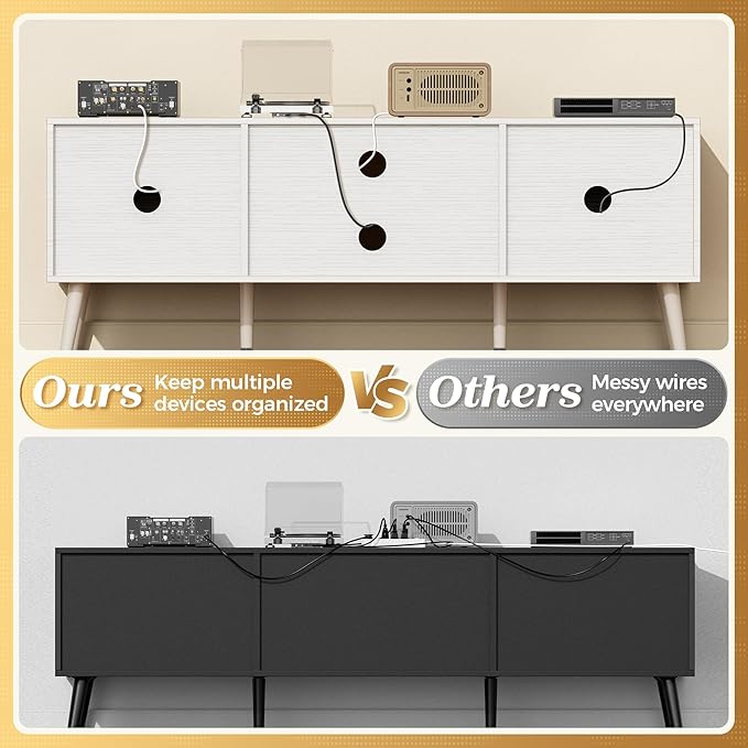 SUPERJARE TV Stand for 55 Inch TV, Entertainment Center with Adjustable Shelf, 2 Cabinets, TV Console Table, Media Console, Solid Wood Feet, Cord Holes, for Living Room, Bedroom, White