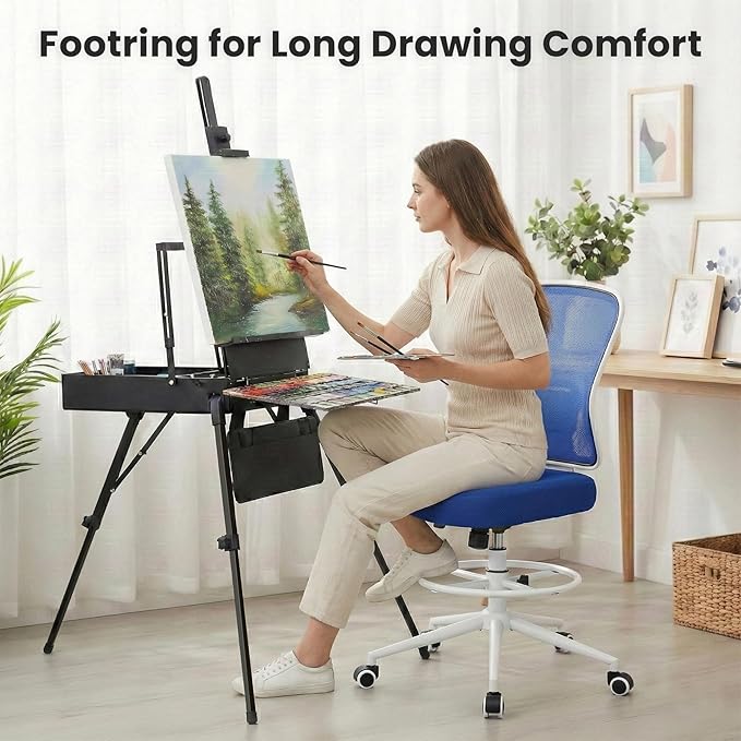 Armless Drafting Chair Tall Office Chair for Standing Desk - Adjustable Height Mesh Ergonomic Stool with Foot Ring, Rolling Counter Height Computer Chair for Small Spaces & Home Office
