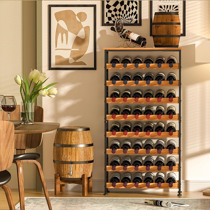 Sonyabecca 48 Bottle Wine Rack Freestanding Floor with Wood Top,8-Tier Wine Storage Shelf with Serving Station, Wine Holder for Kitchen, Bar, Dining Room, Home Bar Cabinet for Wine Bottles, No Wobble