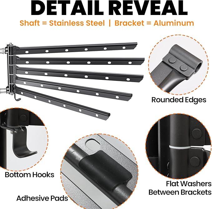 5 Swivel Arms RV Clothes Drying Rack, 26.5-inch Width Ladder Mounted Clothes Drying Rack, All Metal, Foldable Design, RV Must Have for MotorHomes, Fifth Wheels, Trailers | All Metal 5 Swivel Arms