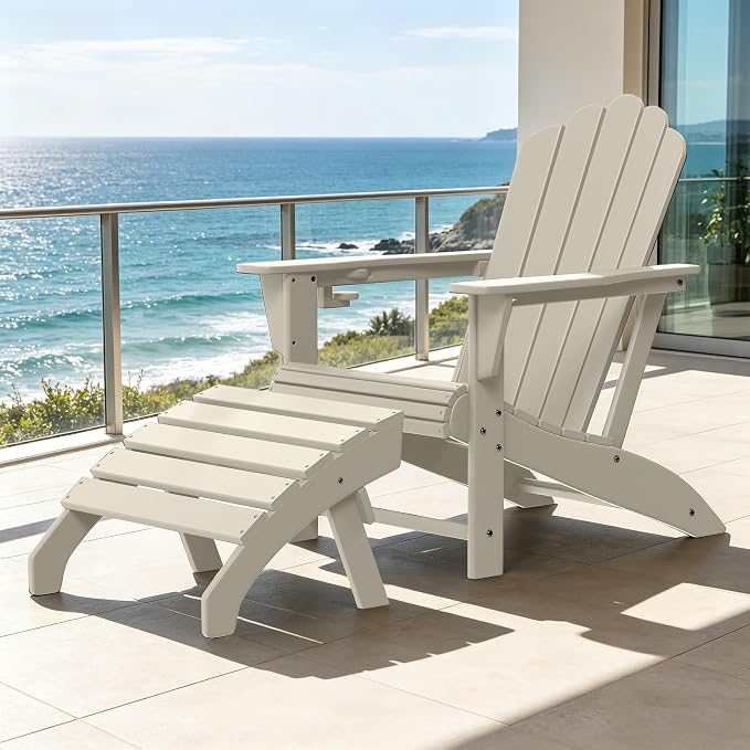 Costaelm Adirondack Chair Footrest, Patio Footstool, Ottoman, Outdoor Foot Rest, Waterproof, Sand