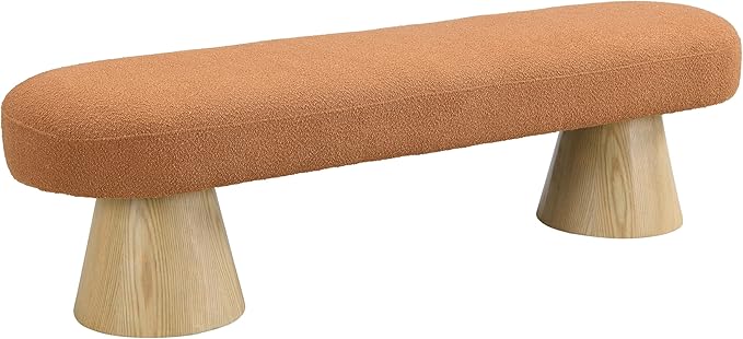Christopher Knight Home Manila 64" Oval Dining Bench, Boucle Ottoman Bench, Large Dining Chair, Entryway Bench, Comfort Long Footstool for Living Room Dining Room, No Assembly Needed, Orange