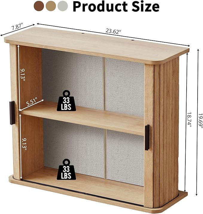 weselon Fluted Wall Mounted Bathroom Cabinet with Sliding Doors, Medicine Cabinet Storage for Over the Toilet, Space Saver Organizer for Small Bathroom Laundry Kitchen (Natural)