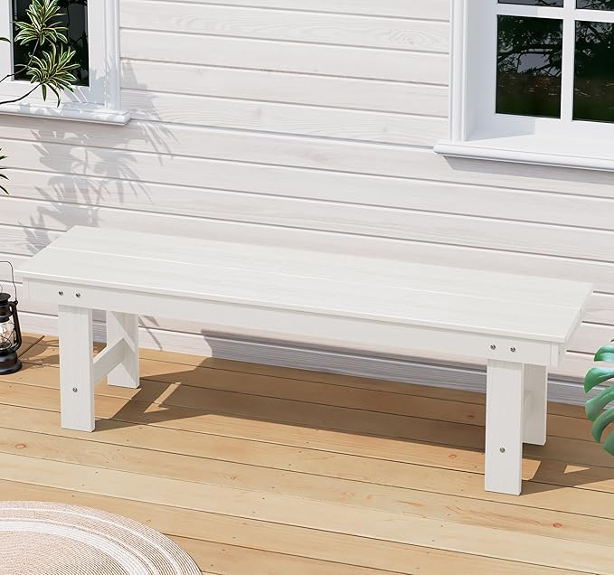 SERWALL 2-Person Outdoor Bench Backless, HDPE Outdoor Benches Weatherproof, 660 Lbs Weight Capacity, Poly Lumber Patio Furniture for Garden, Porch and Park, White, 2 Pack