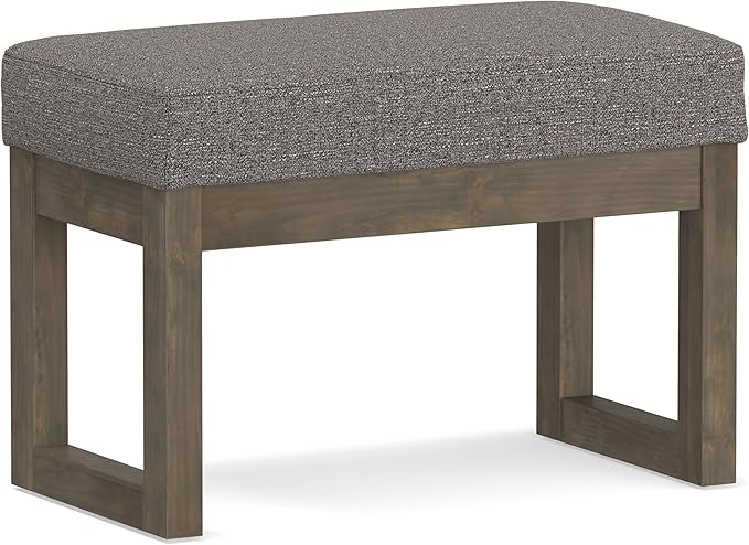 SIMPLIHOME Milltown Small Ottoman Bench - 27" Wide x 18" High Upholstered Tweed Look Fabric Rectangle Footstool Ottoman in Pebble Grey, Contemporary Bench for Bedroom with Cushioned Seat, Assembled