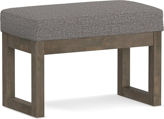 SIMPLIHOME Milltown Small Ottoman Bench - 27" Wide x 18" High Upholstered Tweed Look Fabric Rectangle Footstool Ottoman in Pebble Grey, Contemporary Bench for Bedroom with Cushioned Seat, Assembled