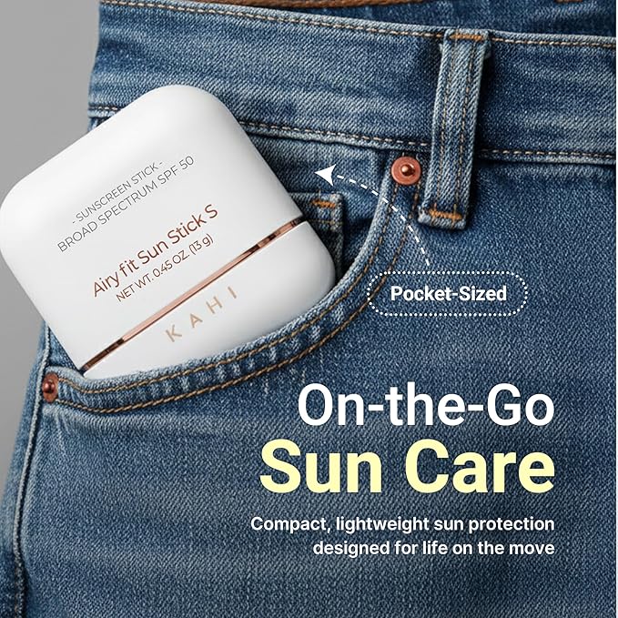 KAHI Airy Fit Sun Stick S - SPF 50+ Triple Functional Broad Spectrum Face Sunscreen Stick - Waterproof, Sweatproof & Sandproof - Ultra-Lightweight & Non-Greasy Sun Shield - Korean Skin Care 0.45 oz