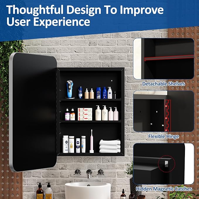 ACEMIRO 24x30 Inch Bathroom Medicine Cabinet with Mirror Metal Framed Recessed or Wall Mounted Mirror Medicine Cabinets for Bathroom Brushed Silver