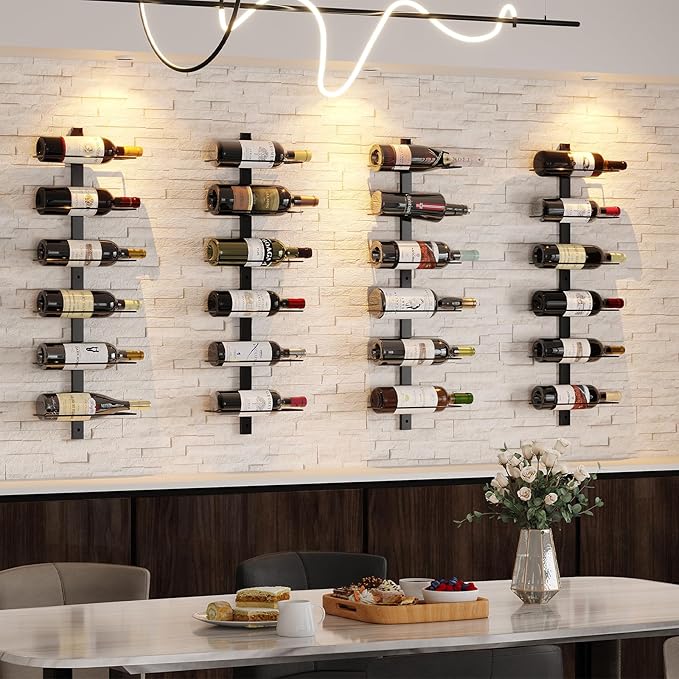 X-cosrack 24 Bottles Wall Mounted Wine Rack, Detachable Wall Hanging Bottle Holder, Use as One or Four, DIY Display, Storage Racks for Wine, for Restaurant, Bar, Cellar