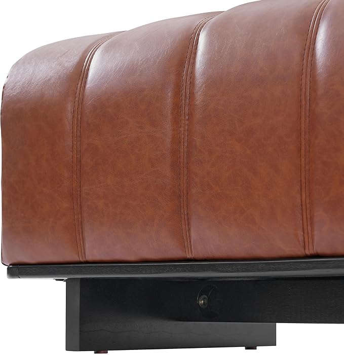 Christopher Knight Home Lamie Faux Leather Upholstered Dining Bench, Wooden Entryway Bench, Long Sofa Footstool for Living Room, Bedroom End of Bed Bench, Brown+Black