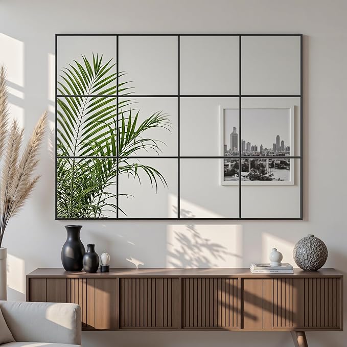 Suidia Wall Mirror, 36" x 48" Window Decorative Mirrors, Metal Framed Wall Decor Wall-Mounted Mirrors for Bedroom, Living Room, Entryway, Black