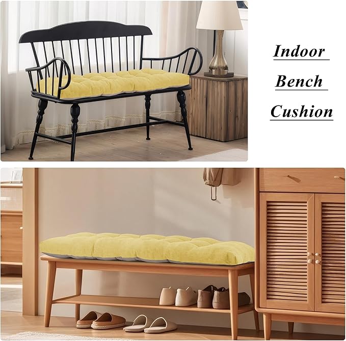 Bench Cushion for Indoor Furniture 48 x 19 inch Rectangle Bench Seat Cushion for Bay Window Entryway Bench Thick Textured Chair Cushion with Non-Slip Backing 1 Pack, Yellow