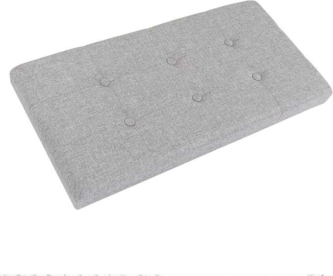 Lavish Home 30 Inch Collapsible Storage Ottoman Bench – Foldable Tufted Linen Bedroom Bench with Hidden Storage, Upholstered Footrest for End of Bed or Living Room (Light Gray)