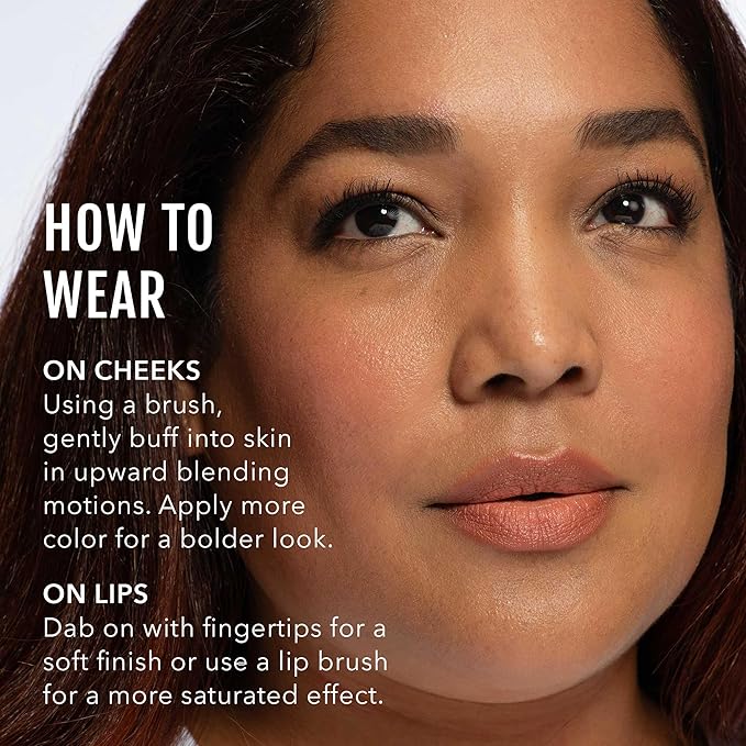 No Makeup Makeup Blush & Lip Duo with Blush Brush, Second-Skin Cream-Balm Formula Delivers a Long-Lasting Sheer Wash of Color, Buildable Coverage, Semi-Matte Finish, Includes Angled Brush, Peach