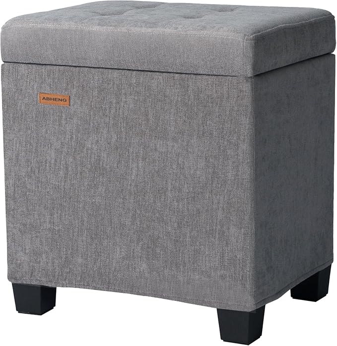ABHENG Chenille Metal Framed Storage Ottoman,12.2" D x 16.1" W x 17.7" H Tufted Upholstered Ottoman with Storage,Foot Rest Stool with Legs,Holds 770 LB for Dorm Living Room Bedroom Gray UASND70G