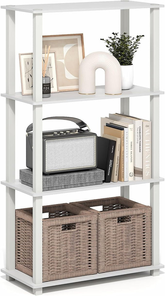 Furinno Turn-S-Tube Storage Shelves, 4-Tier Book Shelf, Corner Shelf, Toolless Open Frame Standing Shelves, for Organization and Storage, Living Room, Garage, Home Office, White