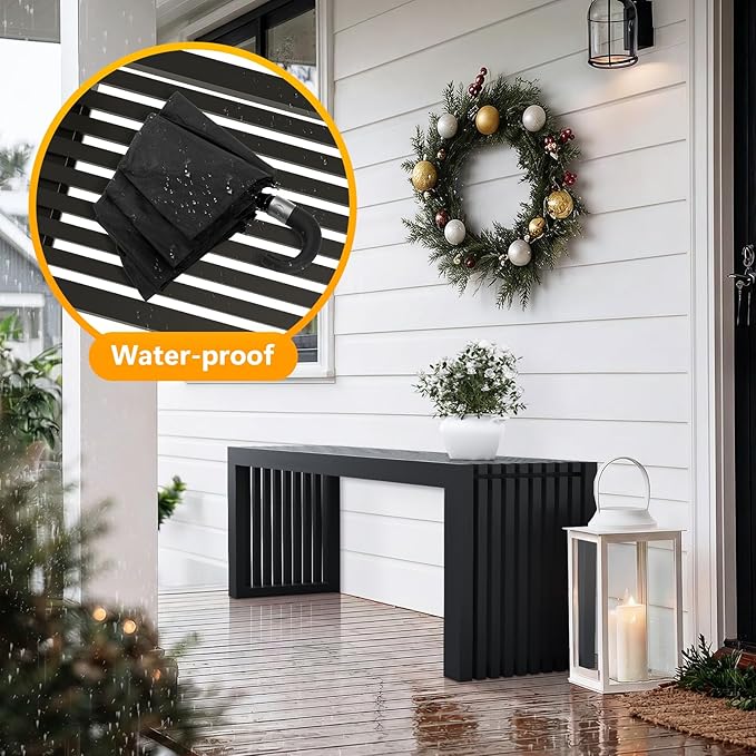 Bamboo Dining Bench, 35-inch Sleek Design Entryway Shoe Rack Bench, Indoor Kitchen Table Bench, Waterproof Outdoor Bench, Black