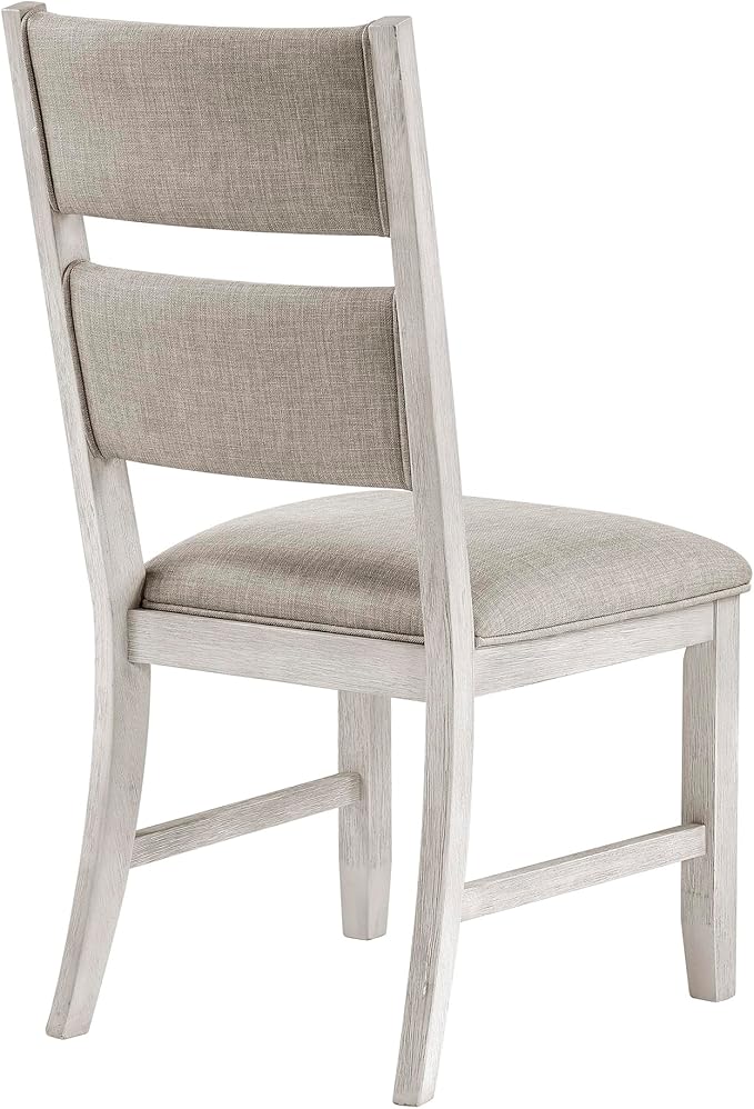 Lexicon Dining Chair Set of 2, Wooden Kitchen Chairs with Light Gray Textured Fabric Upholstered Seats and Back Rest, Accent Seating for Dining Room/Kitchen, Assembly Required, Brushed Antique White