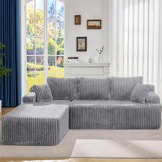 Hobestluk Modular Sectional Sofa Boneless Couch L-Shape Couch 3 Seat Modular Couch Memory Foam Sectional Couches for Living Room Furniture, Cloud Couch with Oversized Chaise (108" Left Facing Chaise)