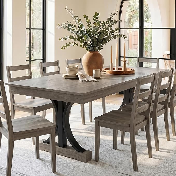 Garvee 71-Inch Dining Table with 2 Drawers,Rectangular Dining Table for 6-8 with Double Pedestal & Sturdy Frame, Industrial Wooden Kitchen Table with Large Tabletop, for Dinner, Rustic Gray