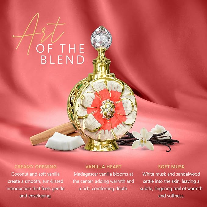 Swiss Arabian Layali Soleil – Arabian Perfume Oil Fragrance with Vanilla, Coconut and White Musk – Luxury Products From Dubai – Long Lasting & Addictive Parfum – Arabic Perfume Oil for Women (0.5 oz)