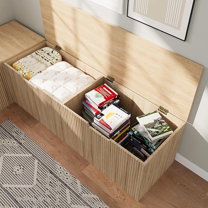 Bobve L-Shape Storage Bench with Cushion, Backless Corner Dining Bench, Kitchen Dining Nook Bench with Hidden Storage for Dining Room, Kitchen, Entryway (Natural Wood)