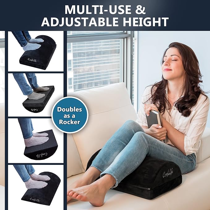 ComfiLife Foot Rest for Under Desk at Work – Adjustable Height Memory Foam Foot Stool for Under Desk, Office Chair & Gaming Chair – Ergonomic Footrest for Back & Hip Pain Relief (Black)