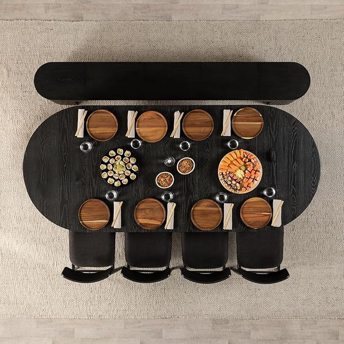 Transformer Table - Solid Wood Extendable Round Dining Table Set with Sideboard Panel Storage Cabinet, Expandable Round Dining Set, Elegant and Functional Design, Black (Table + Storage)
