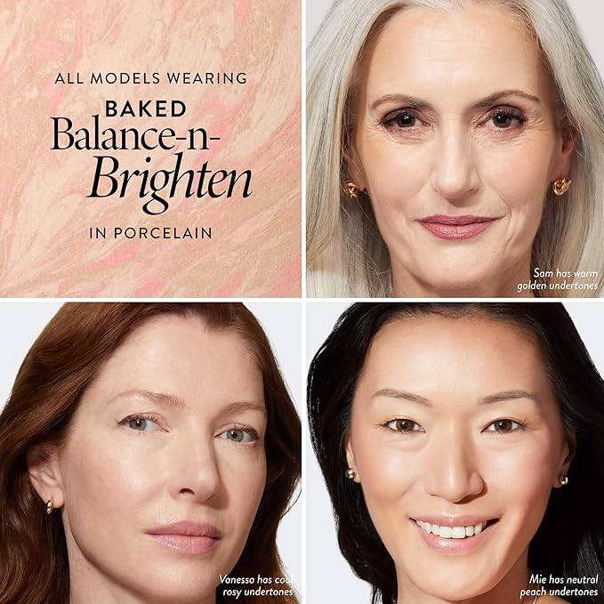 LAURA GELLER NEW YORK Award-Winning Baked Balance-n-Brighten Color Correcting Powder Foundation - Porcelain - Buildable Light to Medium Coverage - Demi-Matte Natural Finish