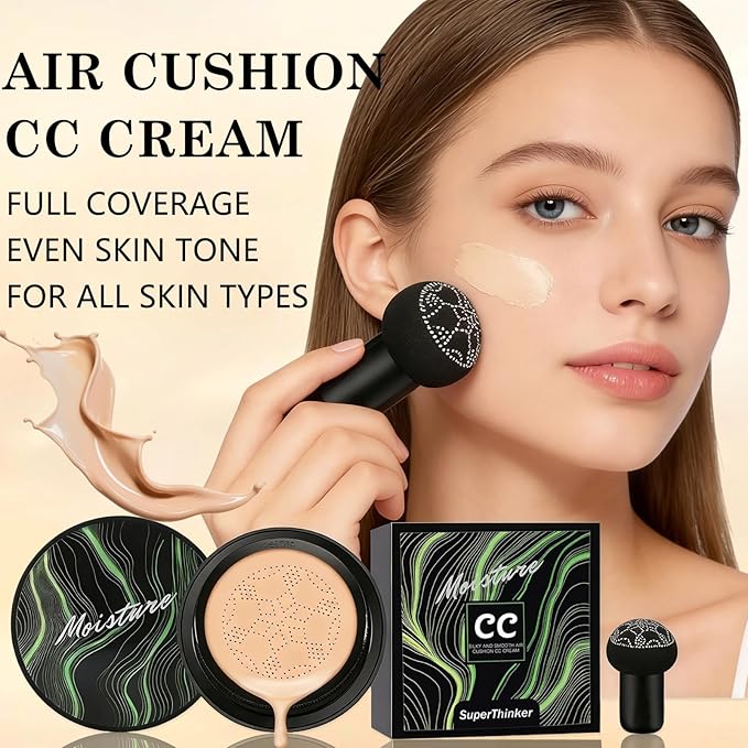 Air Cushion CC Cream Foundation Makeup, BB Cream Makeup, Color Correcting CC Cream, Tattoo cover up, Natural Full Coverage Foundation, Moisturizing Concealer Brighten,Even Skin Tone (2 PCS Nude)