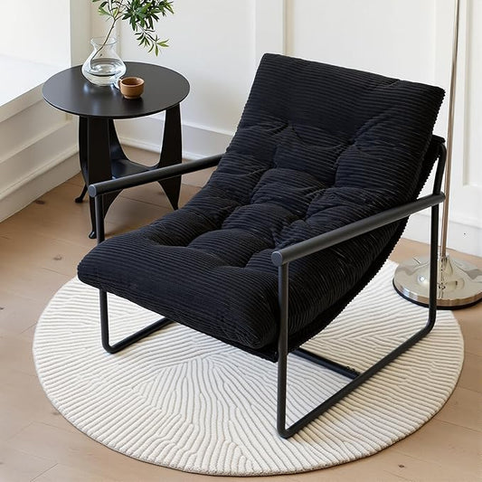 Modern Accent Chair for Living Room,Arm Chair with Metal Frame,Upholstered Armchair with Soft Cushion for Bedroom Lounge Reading Room (Black)