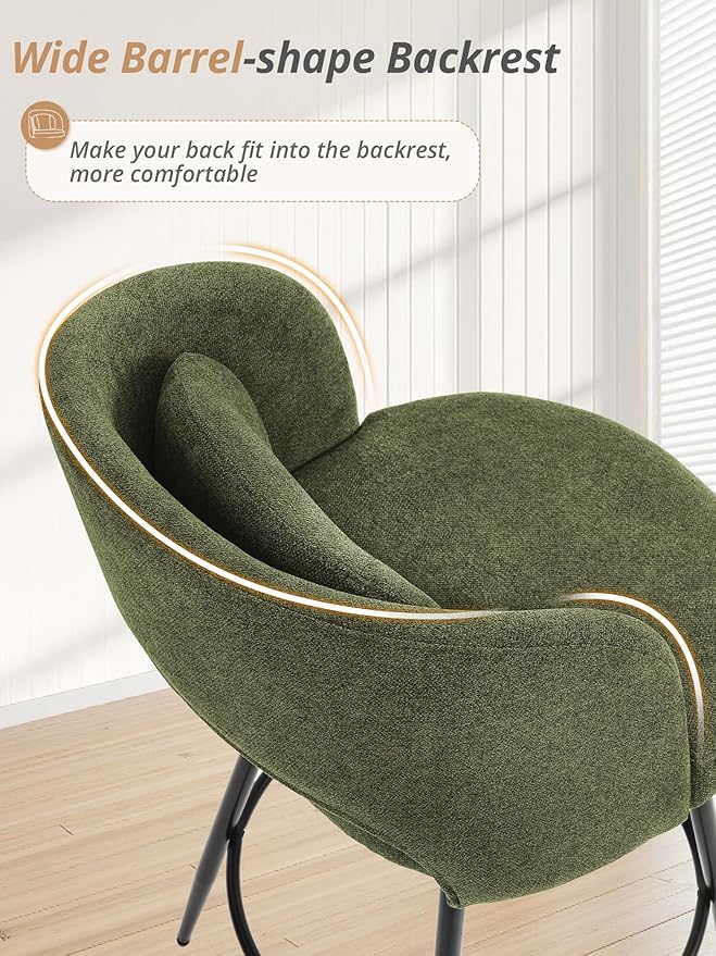 LUE BONA 26''H Swivel Bar Stools Set of 4, Counter Height Bar Stools with Backs, Lumbar Pillow and Black Metal Frames, Upholstered Modern Barstools for Kitchen Island, Chenille Farbic, Green