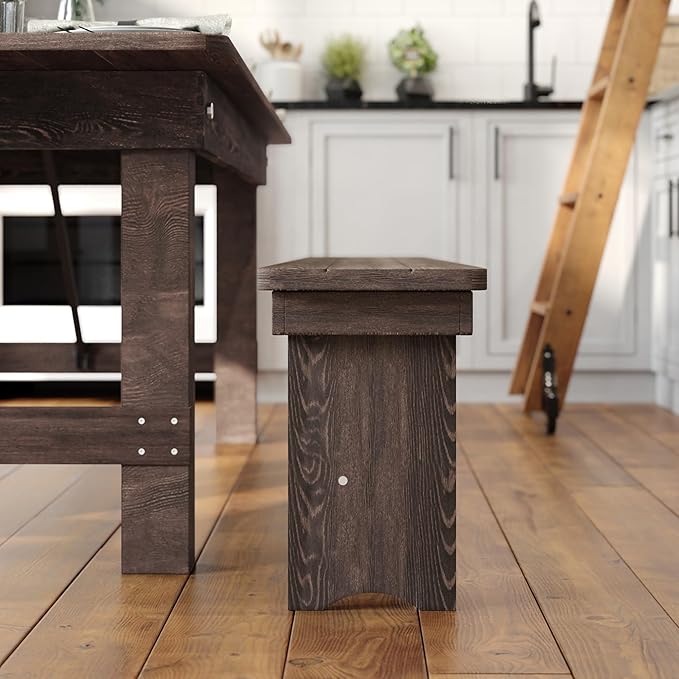 Flash Furniture HERCULES 40" x 12" Folding Farm Bench, Solid Pine Entryway Bench in Mahogany