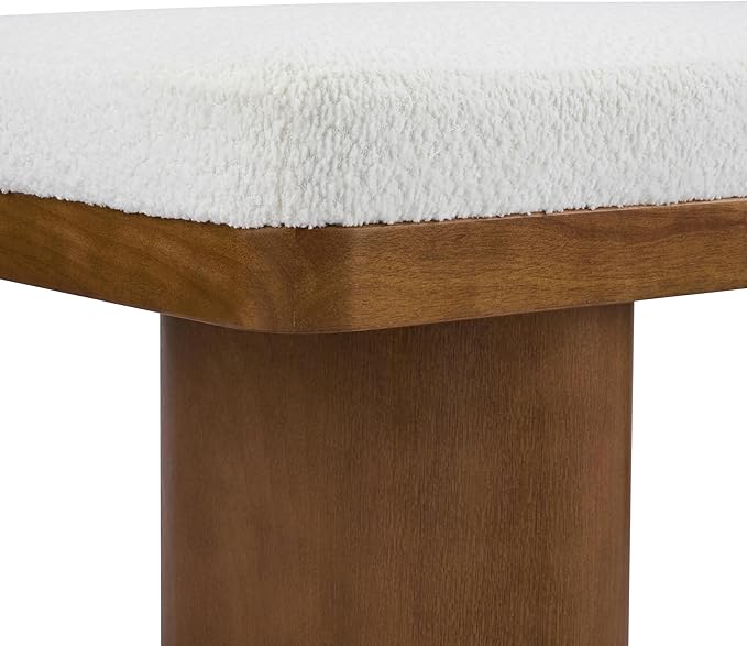 Christopher Knight Home 55" Chenille Upholstered Bench with Solid Rubber Wood Legs, Modern Farmhouse Bedroom Bench, Padded Entryway Bench Seat, Dining Bench for Living Room End of Bed, Beige