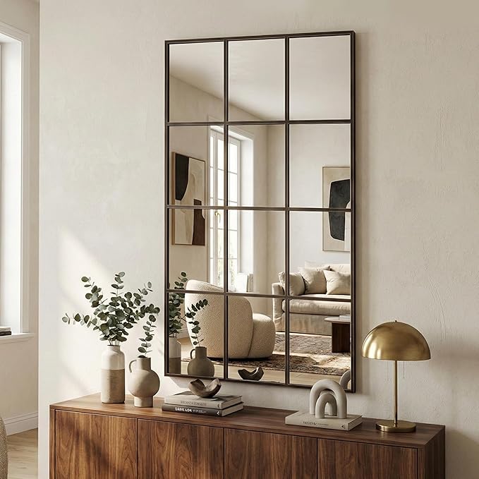 Suidia Wall Mirror, 30" x 55" Window Decorative Mirrors, Metal Framed Wall Decor Wall-Mounted Mirrors for Bedroom, Living Room, Entryway, Bronze