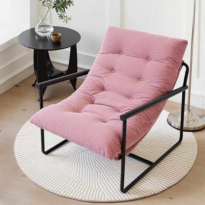 Modern Accent Chair for Living Room,Arm Chair with Metal Frame,Upholstered Armchair with Soft Cushion for Bedroom Lounge Reading Room (Pink)