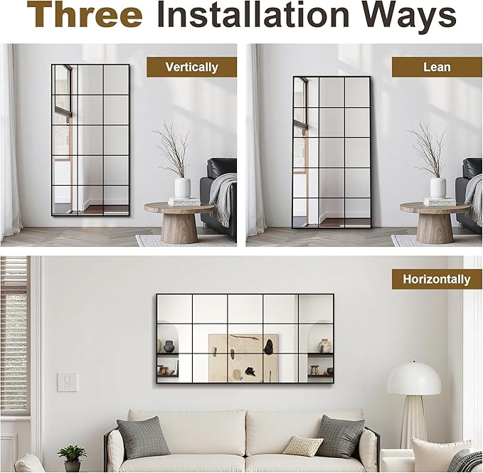 Window Mirrors for Wall Decor, Large Wall Mirrors Decorative Window Pane 28 x 55, Rectangular Metal Framed Wall Mounted Mirrors for Bedroom, Living Room, Dining Room, Entryway, Bathroom