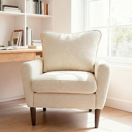 OLIXIS Comfy Accent Chair for Living Room Bedroom and Waiting Room, Upholstered Mid-Century Reading Chair with Pillow and Solid Wood Legs, Wide Singe Modern Lounge Sofa Beige, 2 Pack