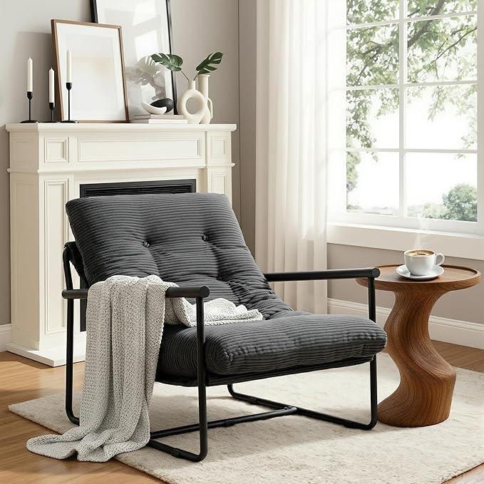 Modern Accent Chair for Living Room,Arm Chair with Metal Frame,Upholstered Armchair with Soft Cushion for Bedroom Lounge Reading Room (Dark Grey)