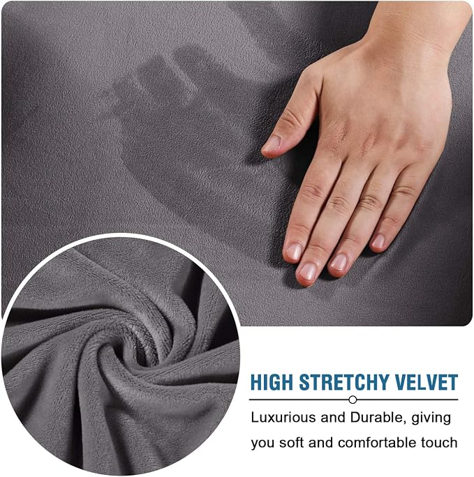 H.VERSAILTEX Square Ottoman Covers Ottoman Slipcover Square Footstool Protector Covers Storage Stool Ottoman Covers Stretch with Elastic Bottom, Feature Real Velvet Plush Fabric, Gray