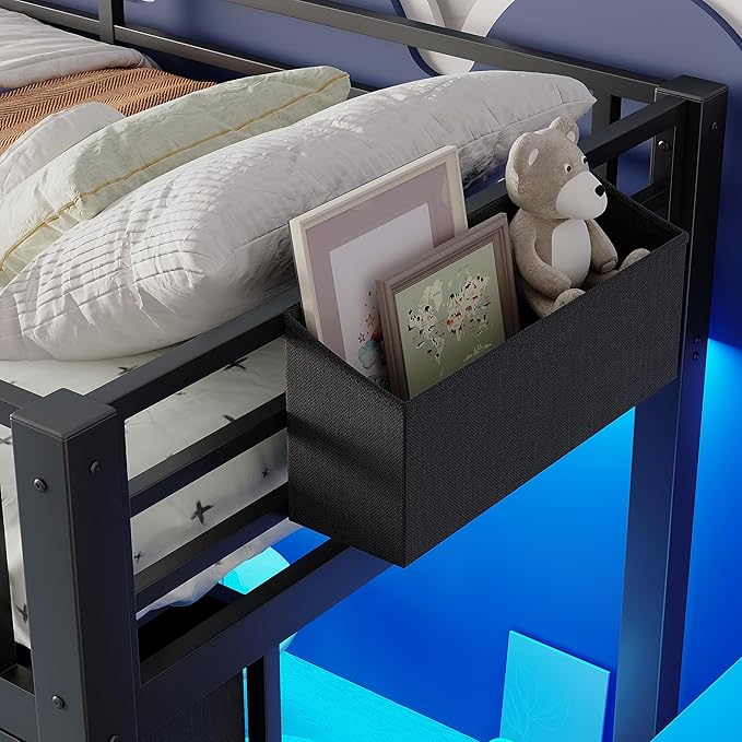 Bellemave Twin Size Loft Bed with 9 Non-Woven Fabric Storage Drawers, Low Loft Bed with Stairs and Lights, Twin Loft Beds with High Rails, Noise Reduced Black