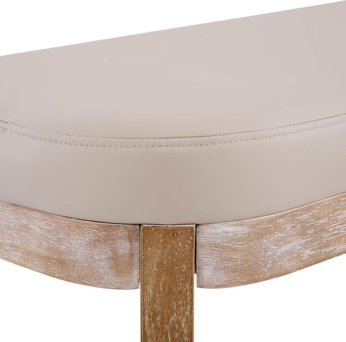 Christopher Knight Home Ella Mid-Century Faux Leather Upholstered Dining Bench, End of Bed Footrest, Entryway/Hallway Seating, Indoor Ottoman Bench with Padded Seat and Solid Wood Leg, Beige+Natural