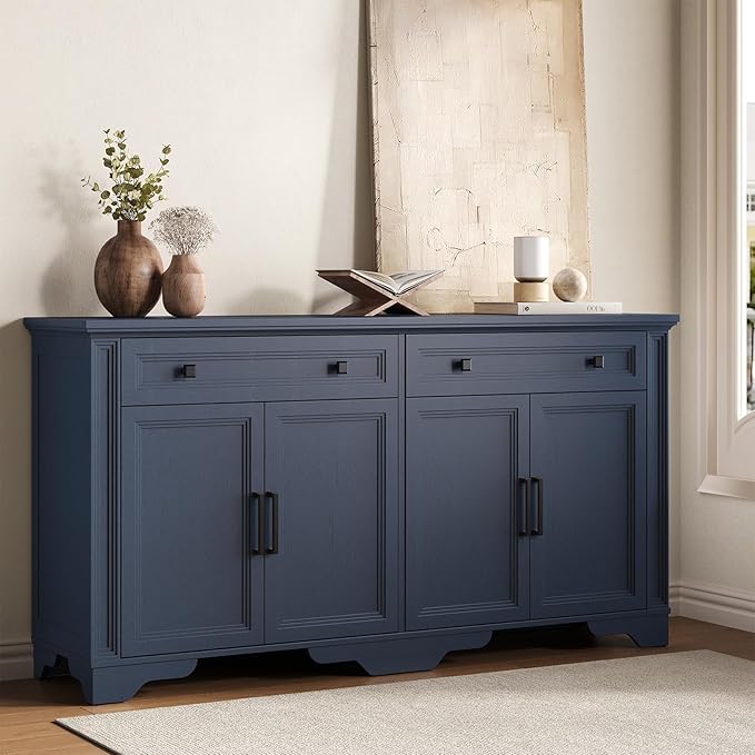 ONBRILL 63" Sideboard Buffet Cabinet, Kitchen Buffet Storage Cabinet, Large Credenza with Drawers & Doors, Wood Coffee Bar Console Wine Bar for Living Room Hallway Blue
