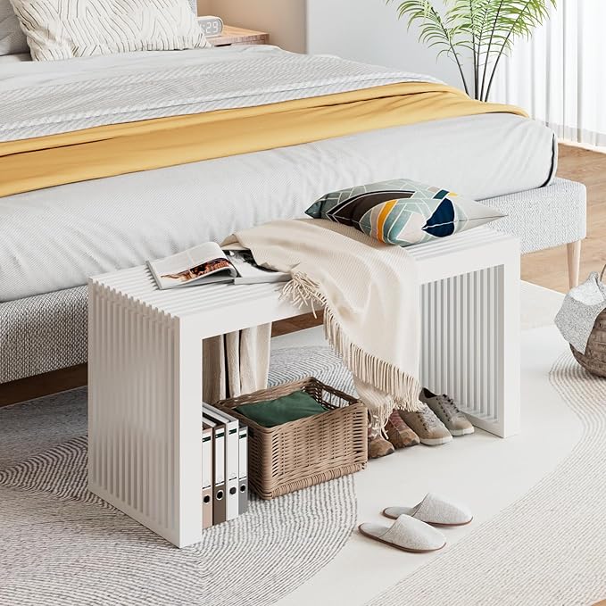 APRTAT Bamboo Dining Bench Indoor Long Entryway Shoe Rack Benchs,Outdoor Modern Wood Benches 35 Inch Bamboo Bench for Living Room Hallway Bedroom Bathroom White