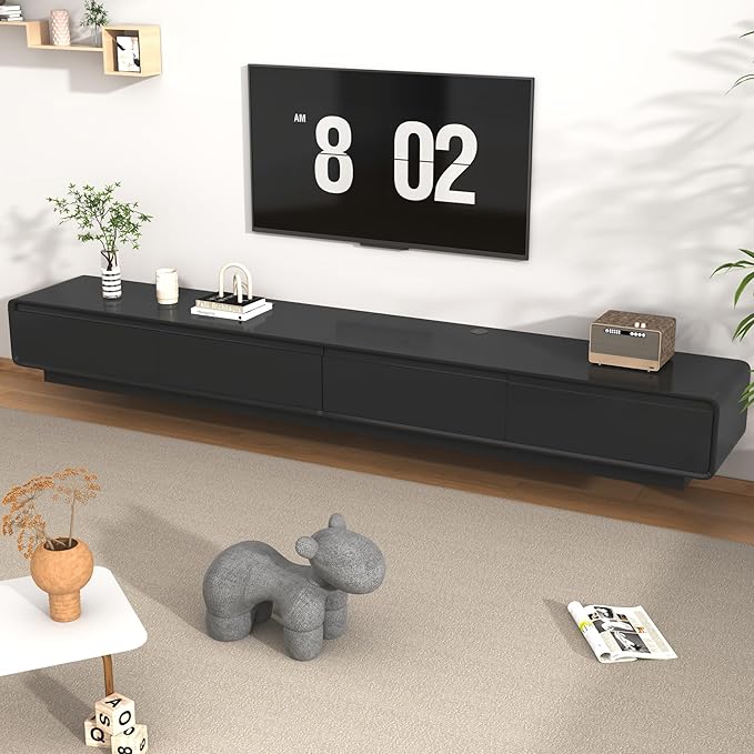 chartustriable 94.5" Minimalist Floating TV Stand for TVs up to 100 Inches, Modern Wall Mounted Media Console with 2 Drawers, Entertainment Center for Living Room, Black