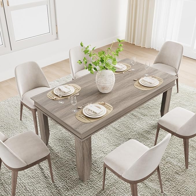 GarveeHome Farmhouse Dining Table for 4-6 People, 63 in Long Kitchen Tables with Wooden Sturdy Frame, 5 ft Large Rectangular Dinner Table for Dining Room, Kitchen, Grey Walnut, 63" Non-extendable