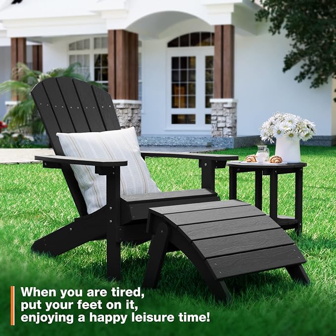 YEFU Adirondack Ottoman, Patio Foot Rest, Adirondack Foot Rest, Folding Adirondack Footstool, Weather Resistant for Adirondack Chair, Widely Used for Outdoor, Porch, Backyard, Garden, Fire Pits-Black