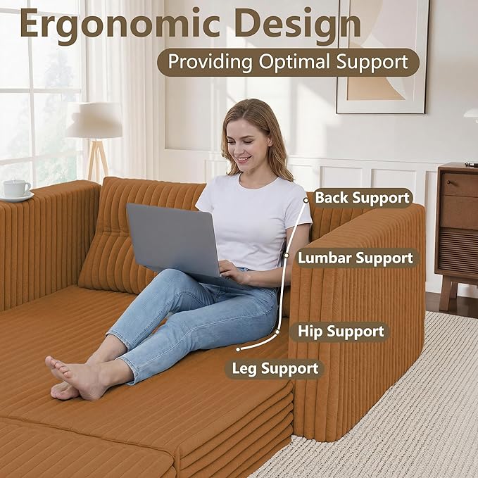 HABUTWAY 41.3" Loveseat Boneless Couch, 4-in-1 Convertible Sofa Bed, Plush Fur Folding Futon Sofa Bed Couches with a Pillow for Living Room, High-Density Foam Support, No Assembly Required, Orange