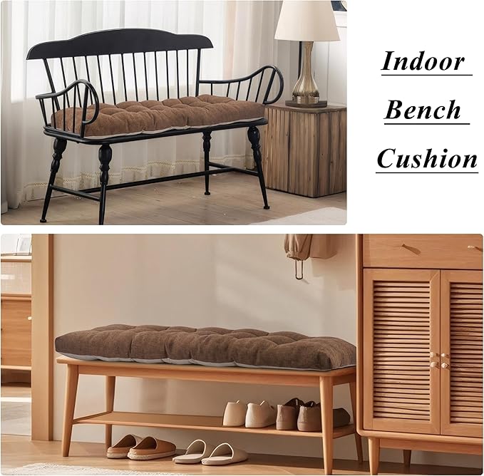 Bench Cushion for Indoor Furniture 48x19 inch Rectangle Bench Seat Cushion for Bay Window Entryway Bench Thick Textured Chair Cushion with Non-Slip Backing 1 Pack, Light Brown